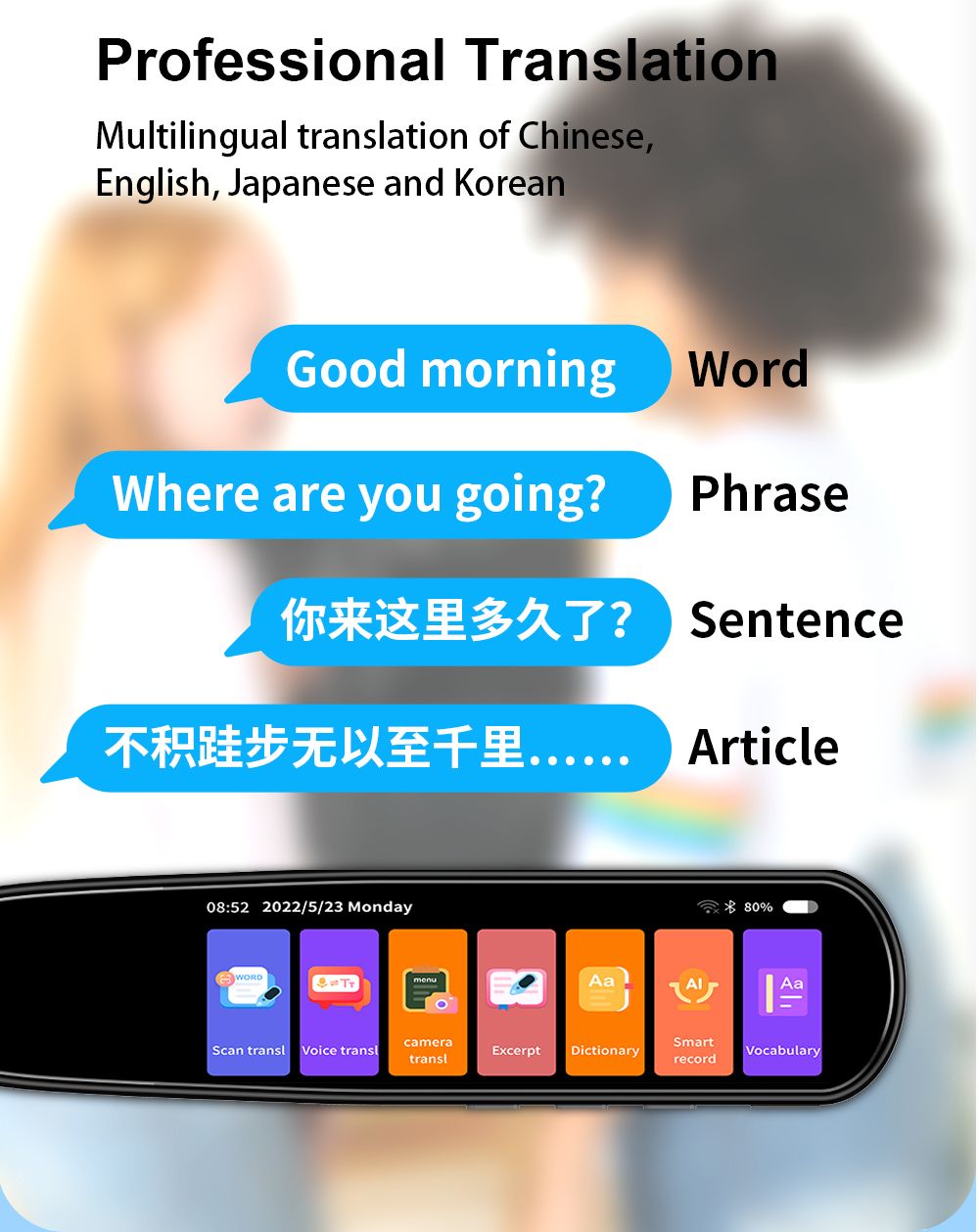 112-Language Instant Translation Pen for Text & Speech
